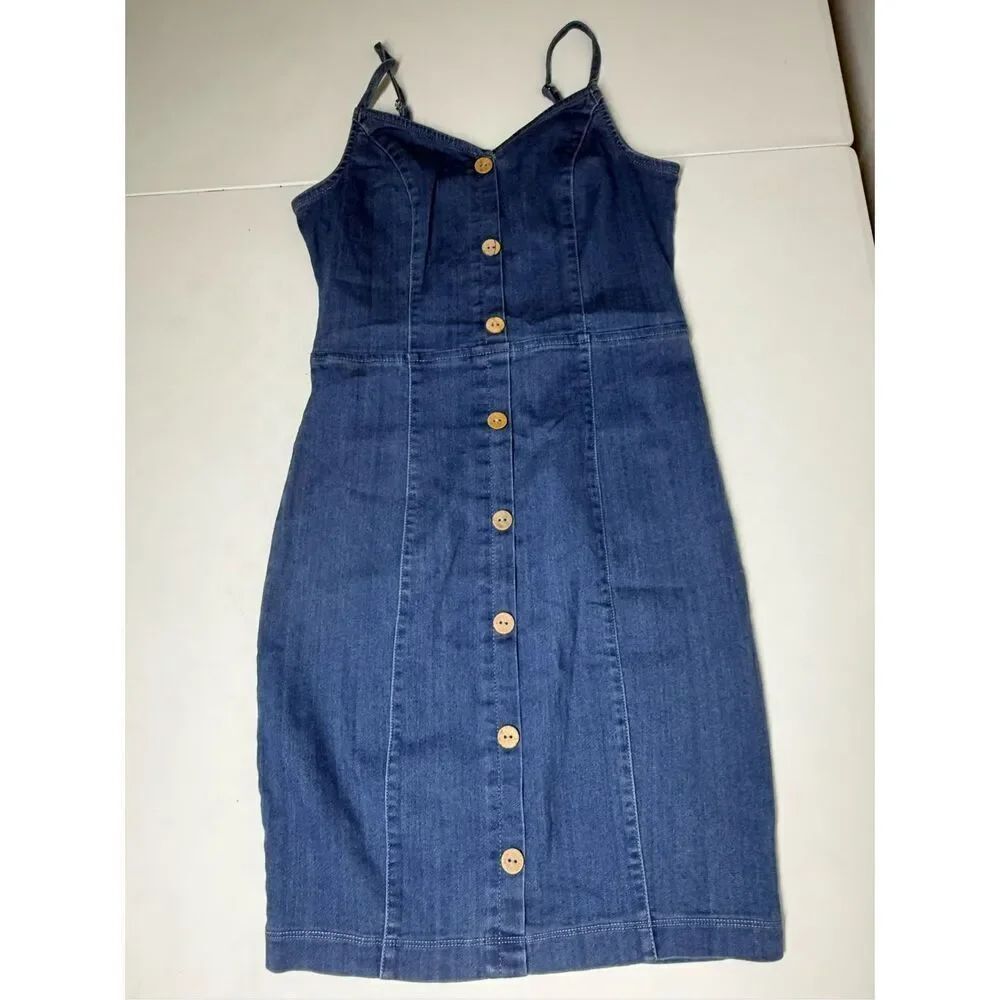 Blashe Denim Silhouette Dress Spaghetti Straps Size S